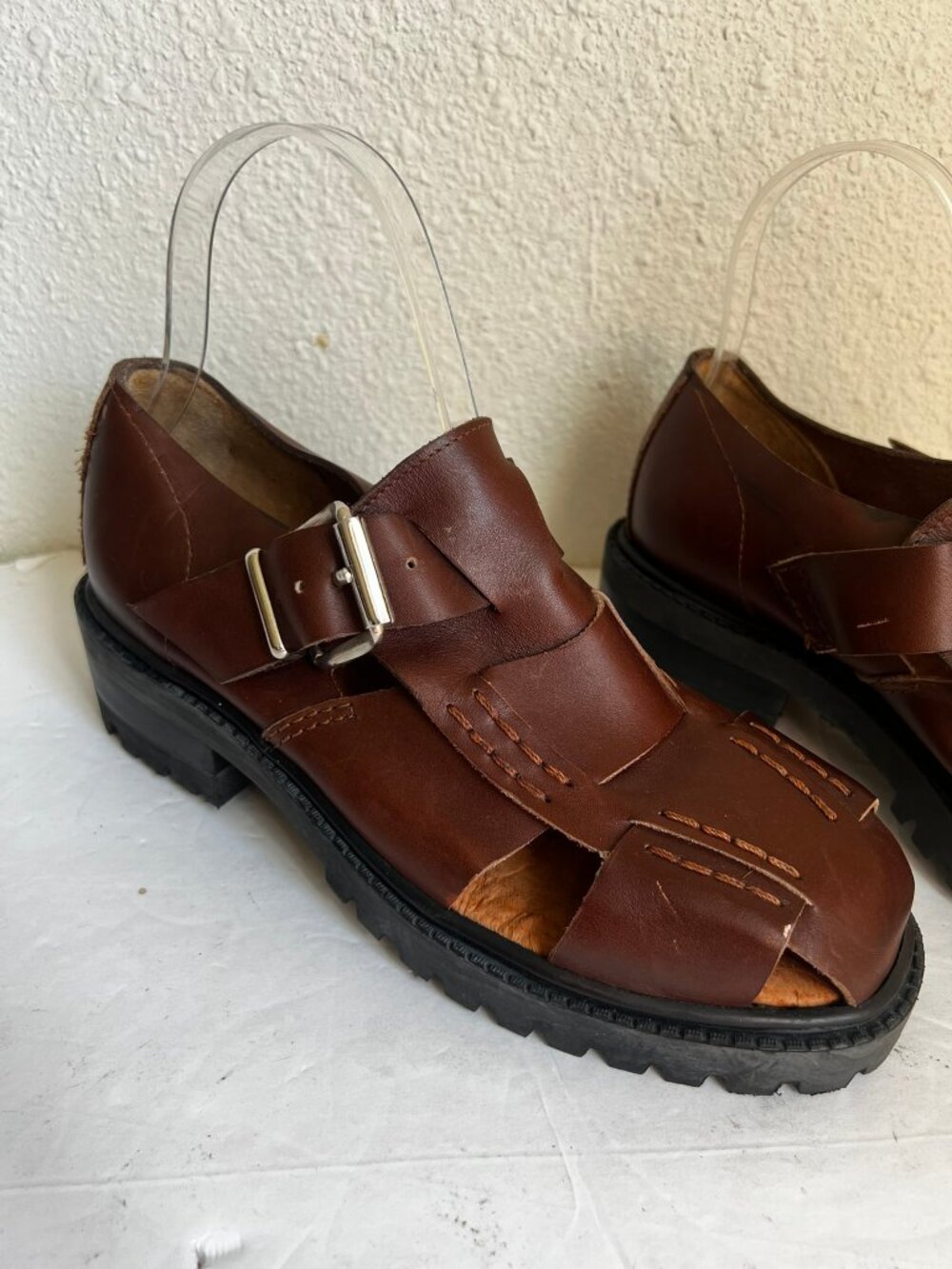 VINTAGE NEW 90'S Y2K COLORADO FISHERMAN WOVEN LEATHER CHUNKY SANDALS SZ 8.5
